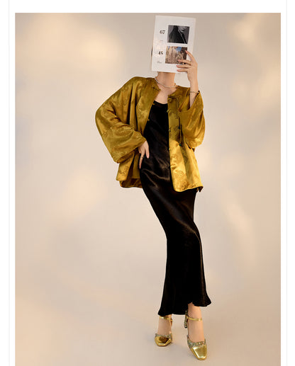 New Chinese Old Money Style Dragon Embroidered Acetate Luxury Coat