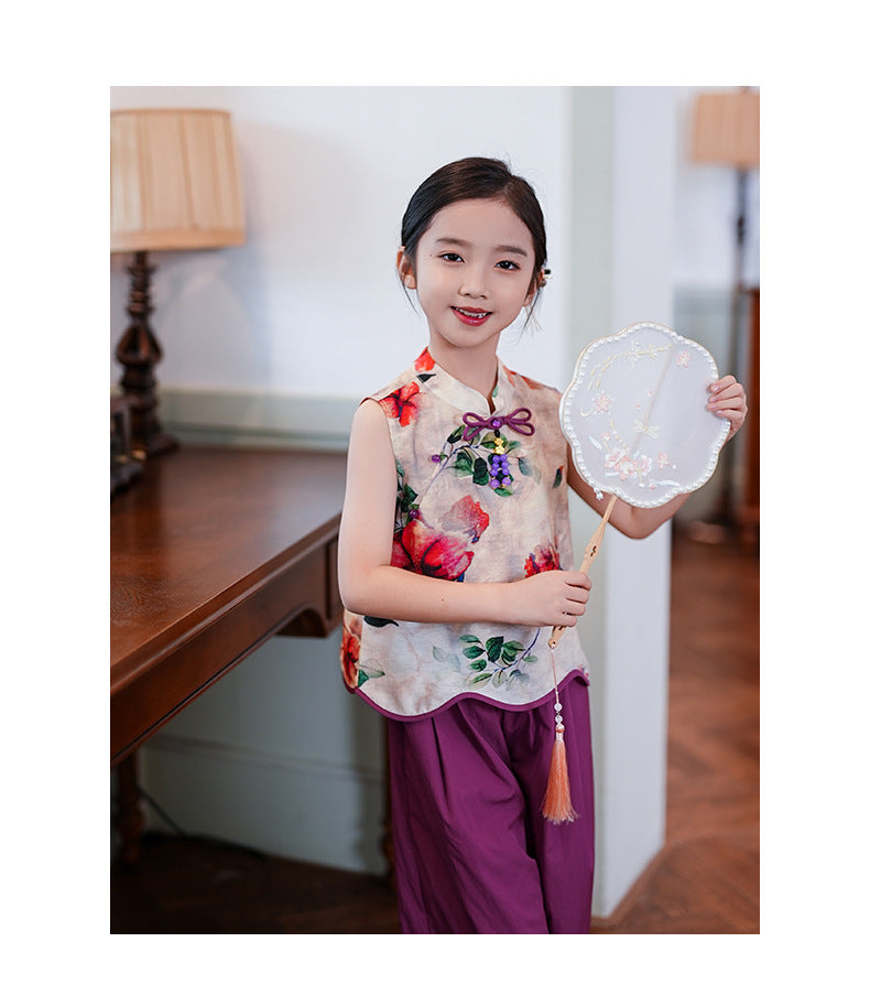 Retro Republic Style Girls Two-Piece — Improved Shirt & Pants Set