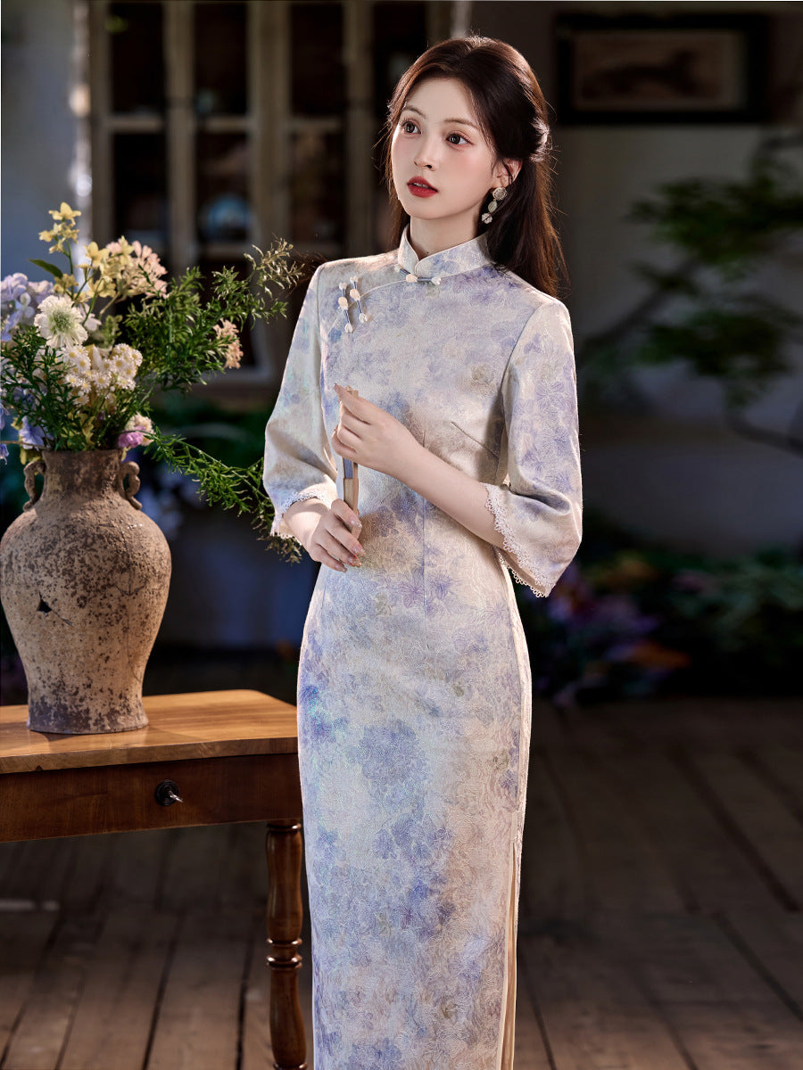 High-End Daily Wear Qipao – Exquisite Satin Autumn Dress