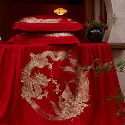 Luxury Cotton Wedding Bedding Set 4-Piece Embroidered Quilt Cover