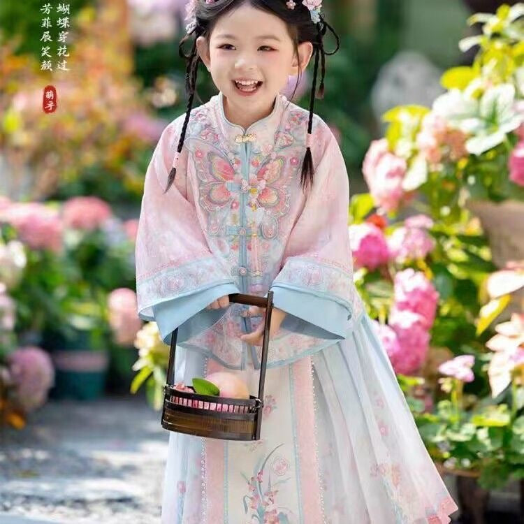 Girls’ Spring Autumn Hanfu | Ancient Style Ming Dynasty Mamian Skirt Set
