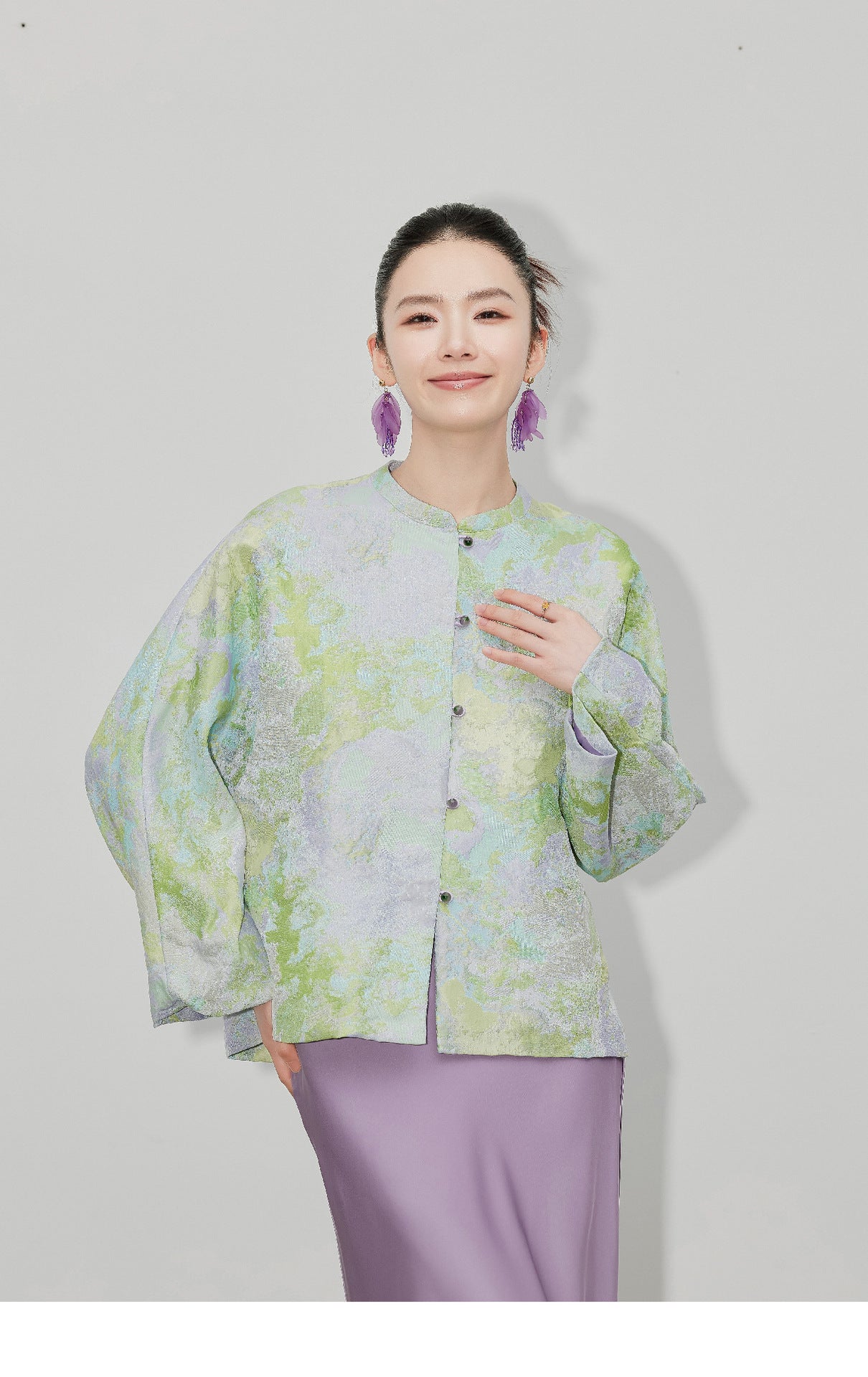 Purple Gradient Jacquard Shirt Jacket for Women