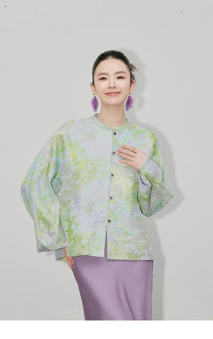Purple Gradient Jacquard Shirt Jacket for Women