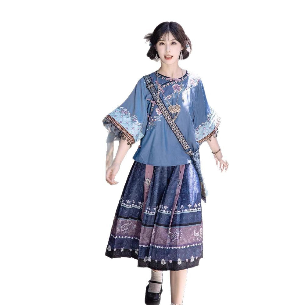 Oriental Holiday Ethnic Wear — Oblique Collar Big Sleeve Daily Set