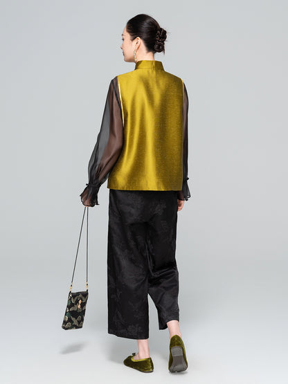 Elegant Stand Collar Button Sleeveless Layered Vest