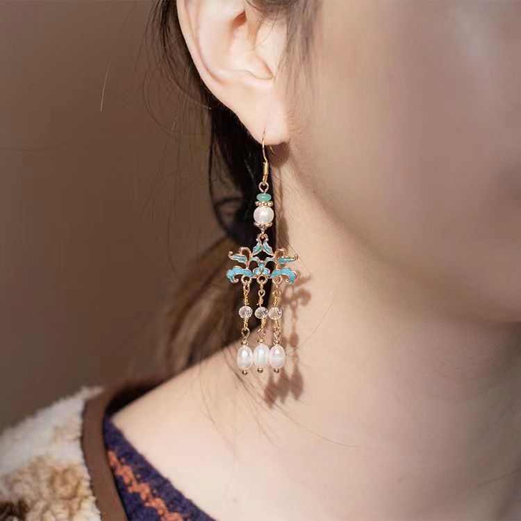 Ancient Style Ear Hooks | Elegant Chinese Style Ma Face Skirt Earrings for Women