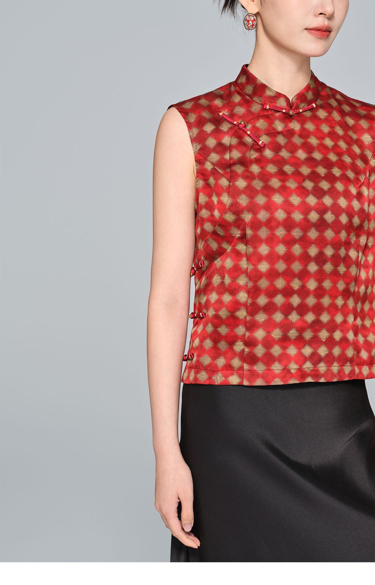 High-End Women's Plaid Silk Vest