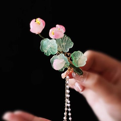 Orchid tassel headdress with side clips and new Chinese flower hairpins