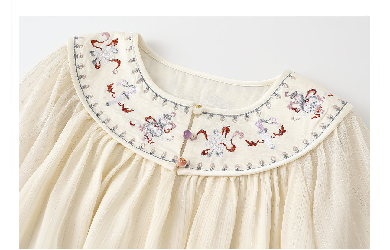 New Chinese Style Embroidered Mesh Shirt | Autumn Light Luxury Elegant Top