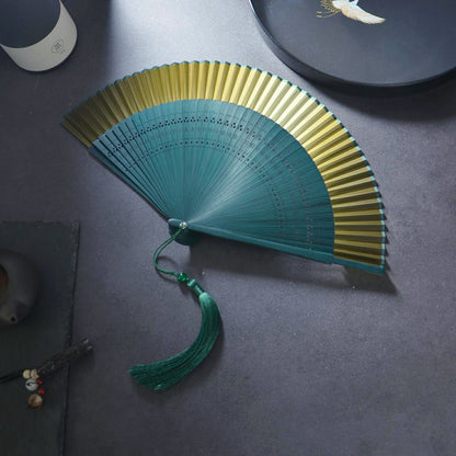 Handheld Green Folding Fan — Chinese Hanfu National Style Summer Fan