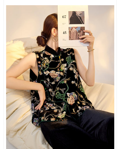 Elegant Velvet Floral Sequin Vest – High-End Women's Fashion