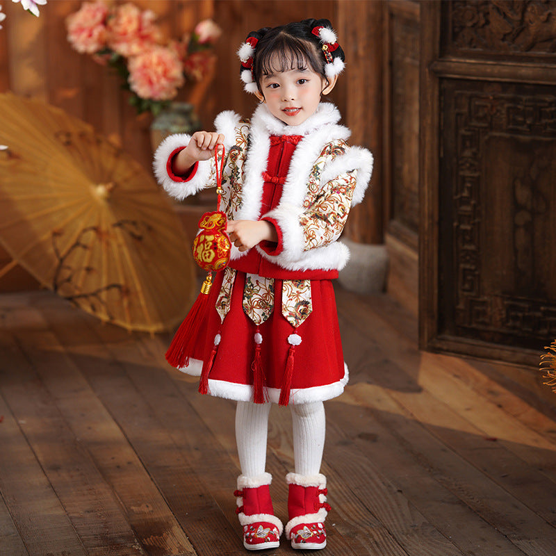 Children’s New Chinese Style Hanfu | Baby Girls’ Warm Tang Suit Winter Outfit