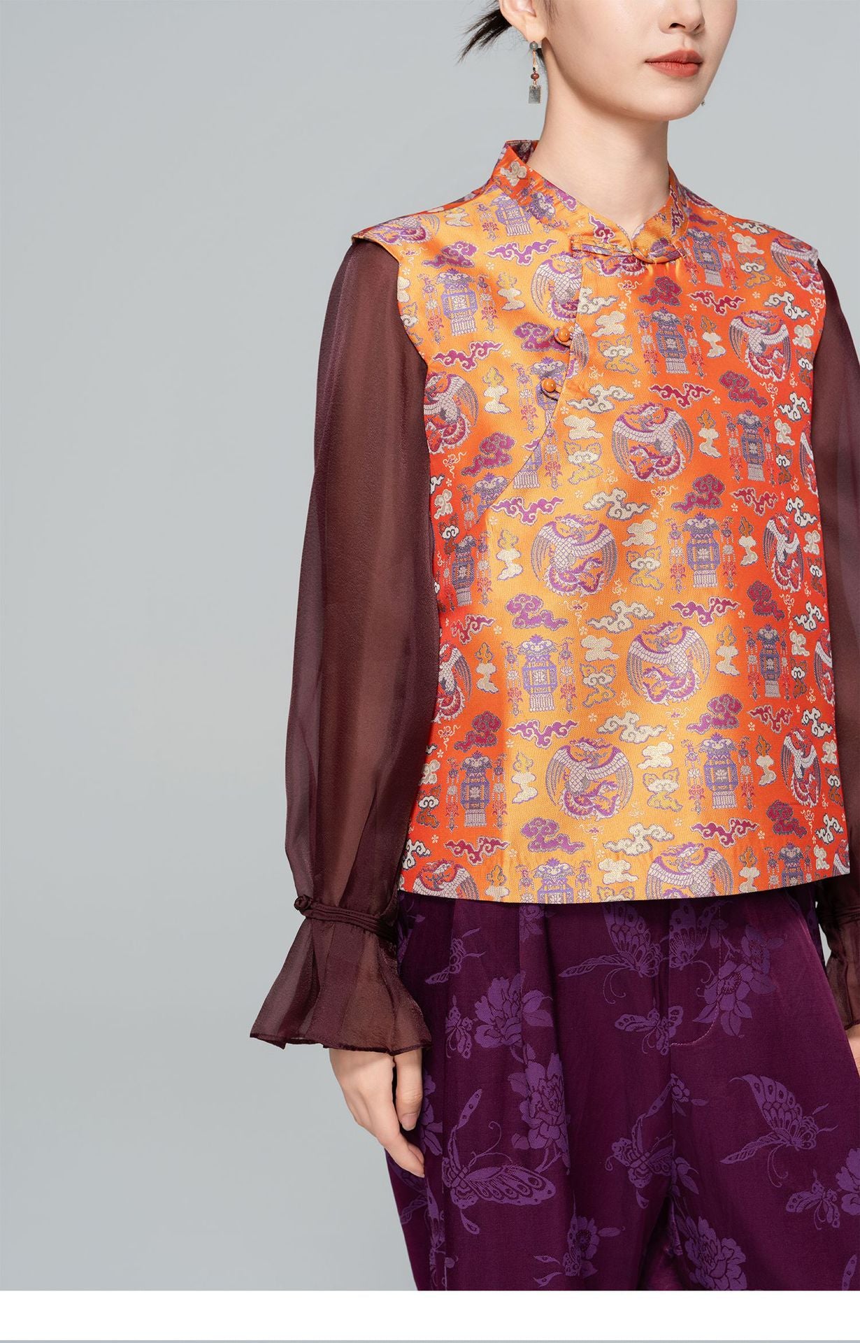 Elegant New Chinese Style Jacquard Sleeveless Vest for Women