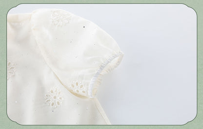 Girls Summer Hanfu Set — Short Sleeve Shirt & Mamian Skirt Two-Piece