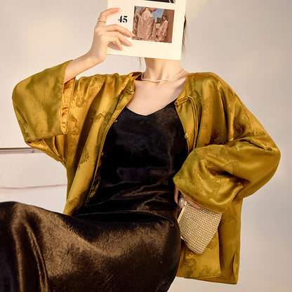 New Chinese Old Money Style Dragon Embroidered Acetate Luxury Coat