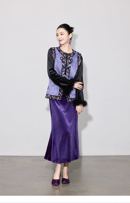 Chic Vintage High-Waist Velvet Long Skirt