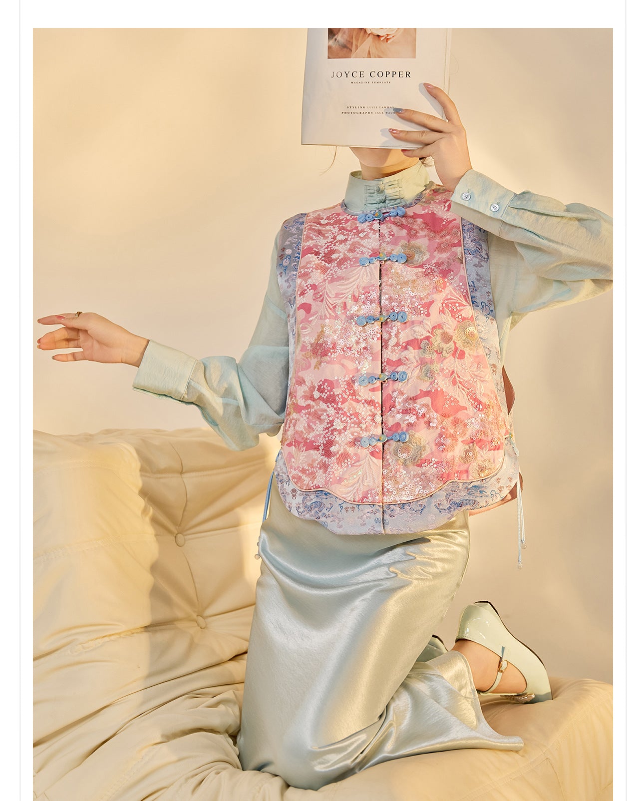 Jacquard Sequin Tank Top – Elegant National Style Women's Wear