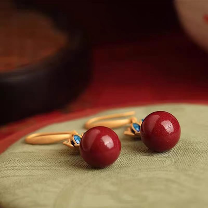 Natural Lotus Earrings for Women Red Chinese Style Retro Lucky Bead Earrings2025New