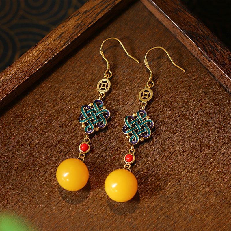 Chinese Knot Jade Earrings — Niche Amber Earrings Ancient Style