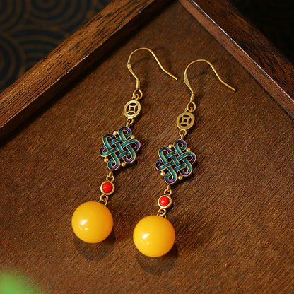 Chinese Knot Jade Earrings — Niche Amber Earrings Ancient Style