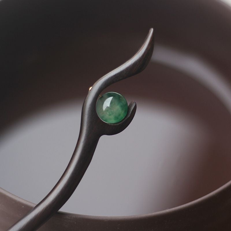 Ancient Style Hanfu Hairpin Travel Versatile Green Beads Ebony Hairpin