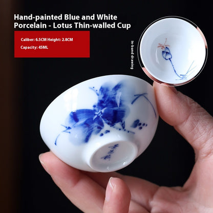 Hand-Painted Blue and White Porcelain Master Tea Cup Jingdezhen