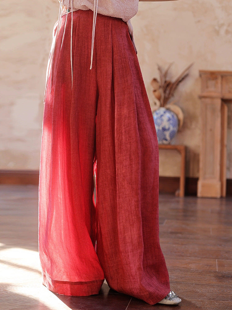 High-Waist Slimming Ramie Wide-Leg Pants for Women