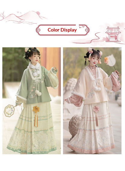 Trees of Sea Women Ming Hanfu Set: Embroidered Stand Collar Jacket & Horse Face Skirt New Year