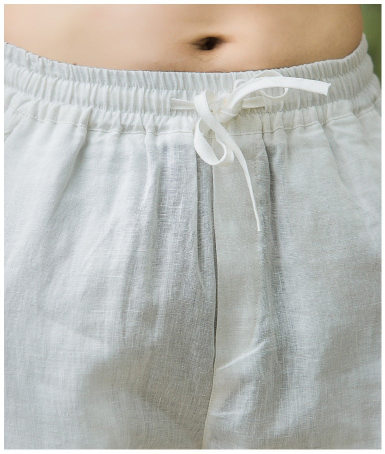 Mens Summer Thin Breathable Linen Pants Cotton Linen Wide Leg Casual