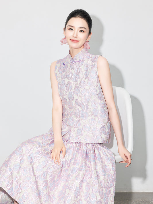 2025 Autumn Stand Collar Sleeveless Jacquard Vest for Women