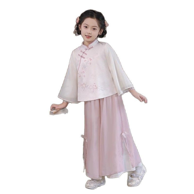 Girls’ Spring Autumn Hanfu | New Chinese Style Tang Suit Long Sleeve Set