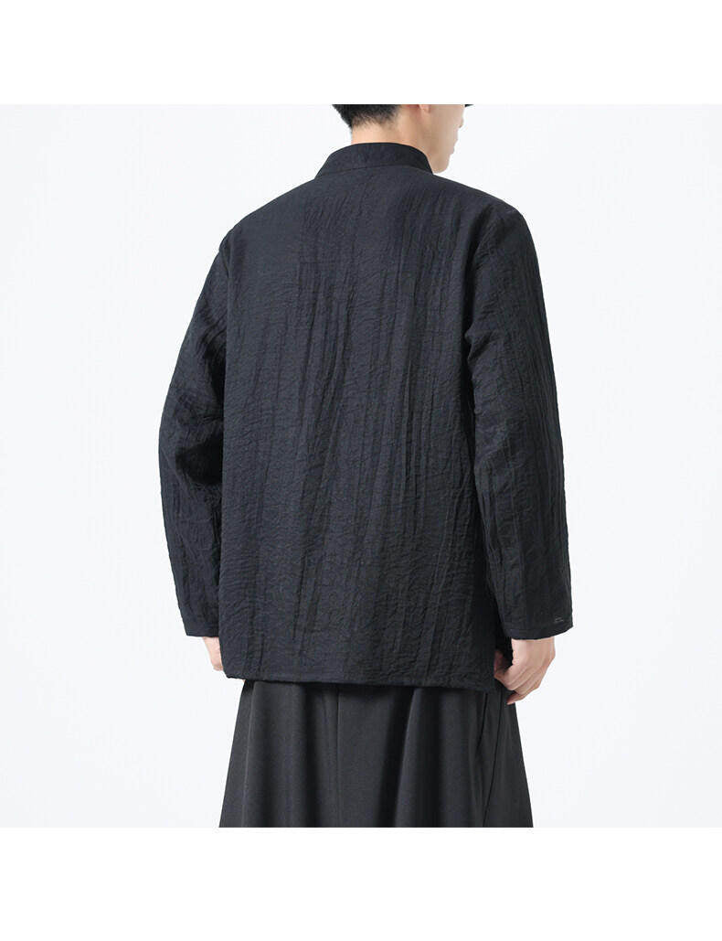 Chinese Style Mens Slanted Collar Hanfu Shirt Long Sleeve Tea Dress