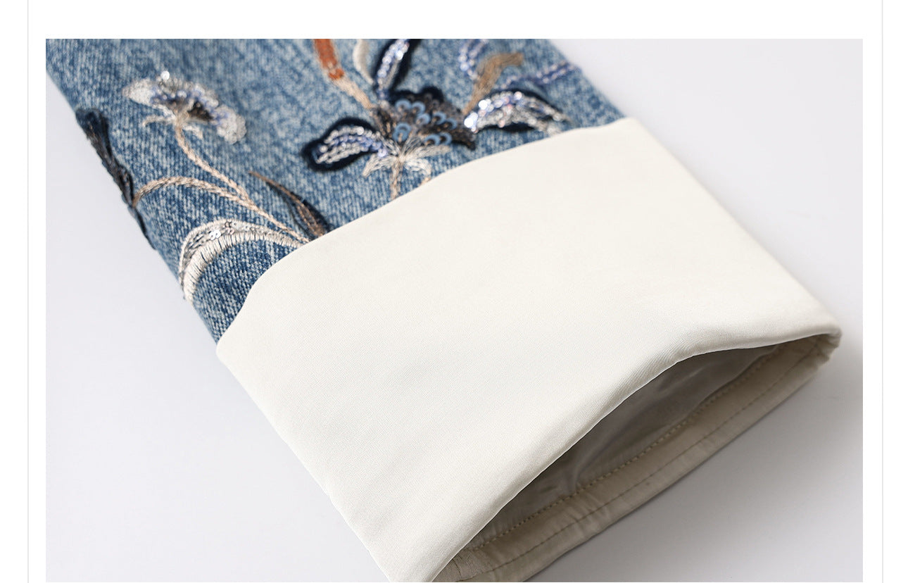 New Chinese Style Denim Jacket | Sequin Embroidery Elegant National Top