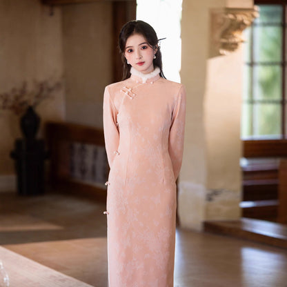 2025 Pink Velvet Cheongsam | New Chinese Style Warm Winter Dress