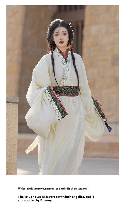 Warring States Hanfu — Straight Skirt Robe with Large Volume Tail for Women