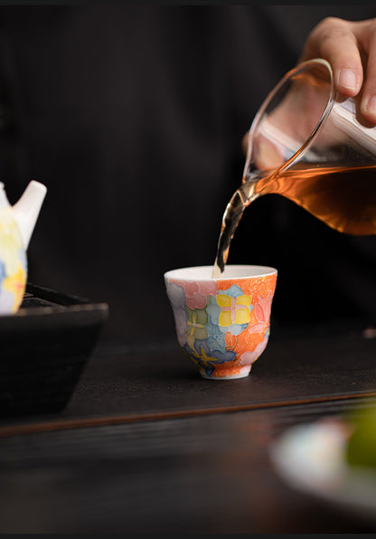 Jingdezhen Hand-Painted Underglaze Master Tea Cup Threaded Design