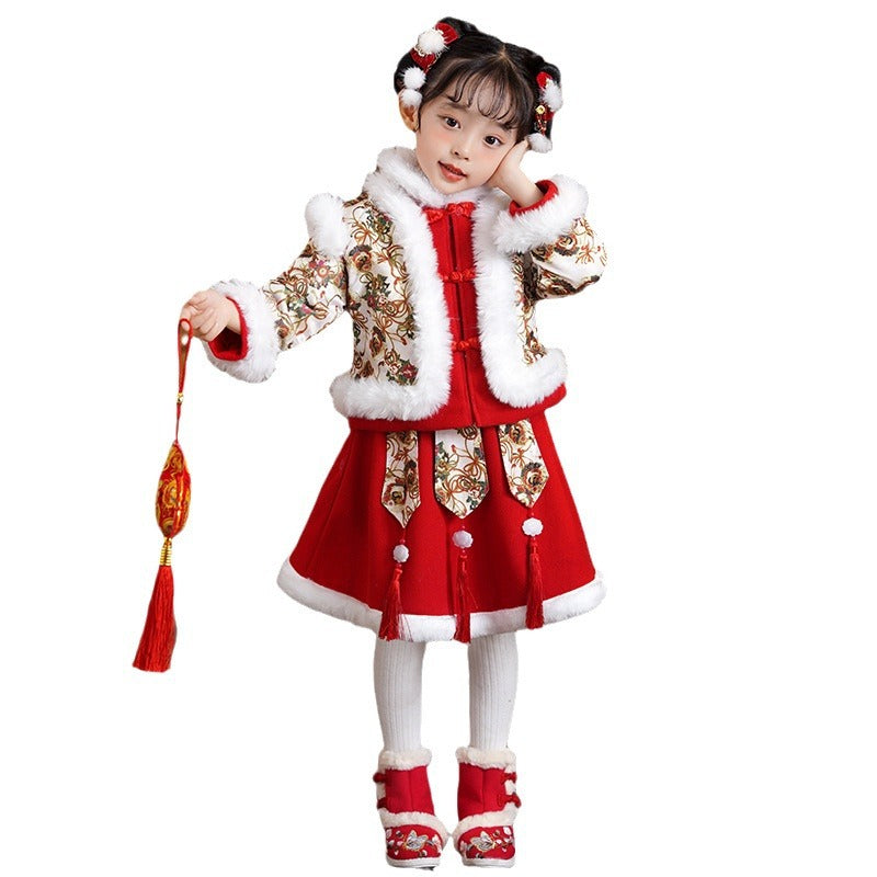 Children’s New Chinese Style Hanfu | Baby Girls’ Warm Tang Suit Winter Outfit