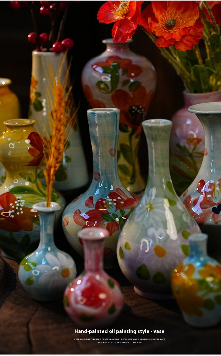 Jingdezhen Handmade Ceramic Vase — Oil Painting Style Small Home Decor