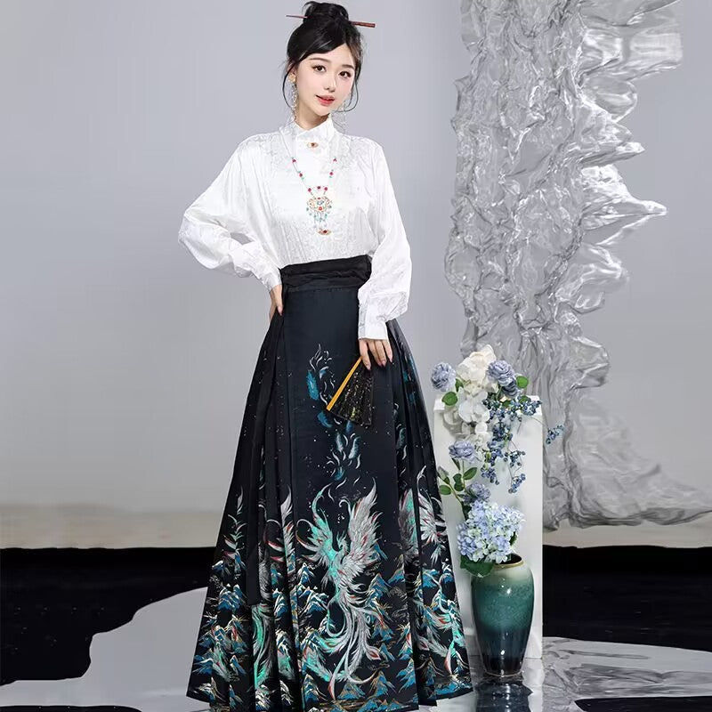 Ming Dynasty Hanfu Set — High Collar Shirt and Horse Face Skirt