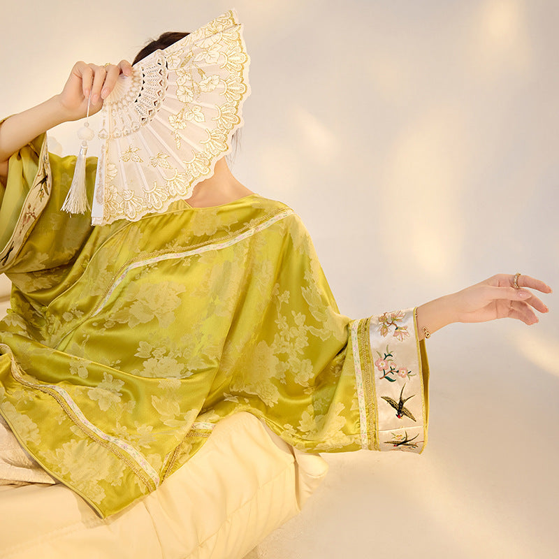 Elegant Yellow Jacquard Rayon Shirt New Chinese Style Top 2026