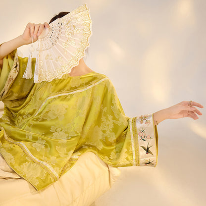 Elegant Yellow Jacquard Rayon Shirt New Chinese Style Top 2026