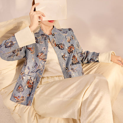 New Chinese Style Denim Jacket | Sequin Embroidery Elegant National Top