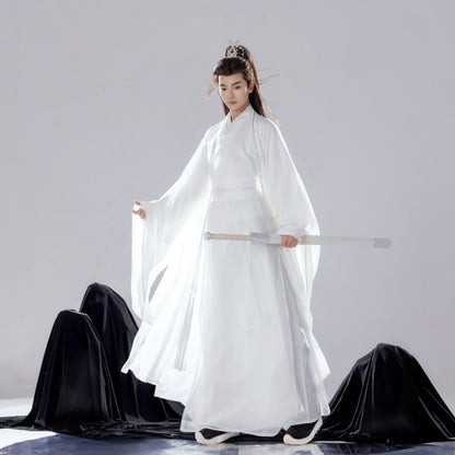 Elegant Gentleman Hanfu Mens Fairy Style Ancient Costume Large Sleeve Shirt