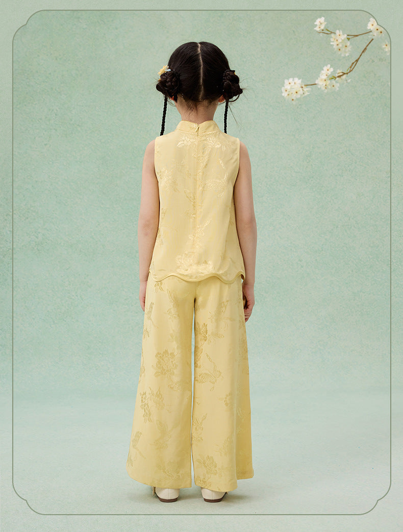 National Style Hanfu-Inspired Summer Set — Top & Pants for Children