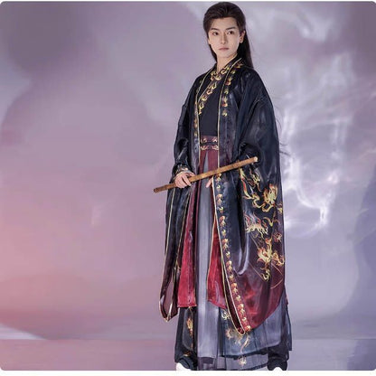 Oriental Ancient Drama Hanfu Mens Cross Collar Qi Waist Large Sleeve