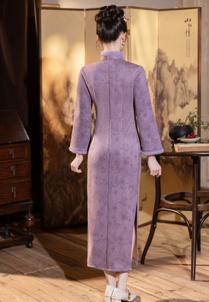 2025 New Chinese Cheongsam – Youthful Elegant Purple Winter Dress