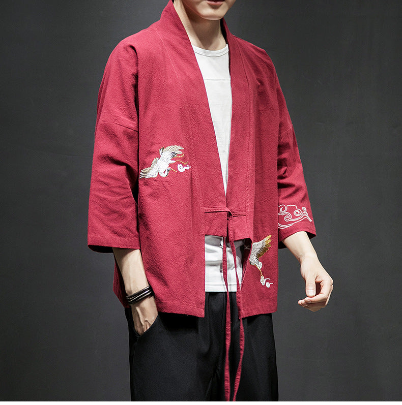 Mens Chinese Hanfu Taoist Robe Retro Kimono Jacket Trendy Top