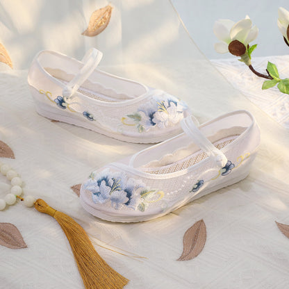 Ancient Style Mesh Embroidered Hanfu Shoes — 3cm Hidden Wedge Flats