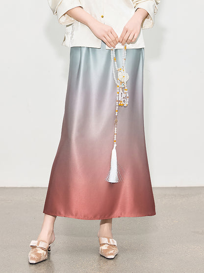 High-End Gradient Satin Mermaid Midi Skirt, Spring Design