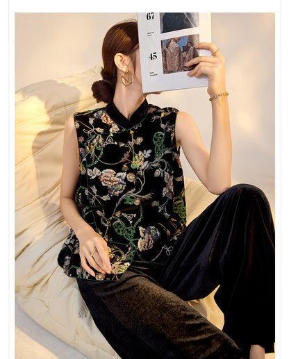 Elegant Velvet Floral Sequin Vest – High-End Women's Fashion